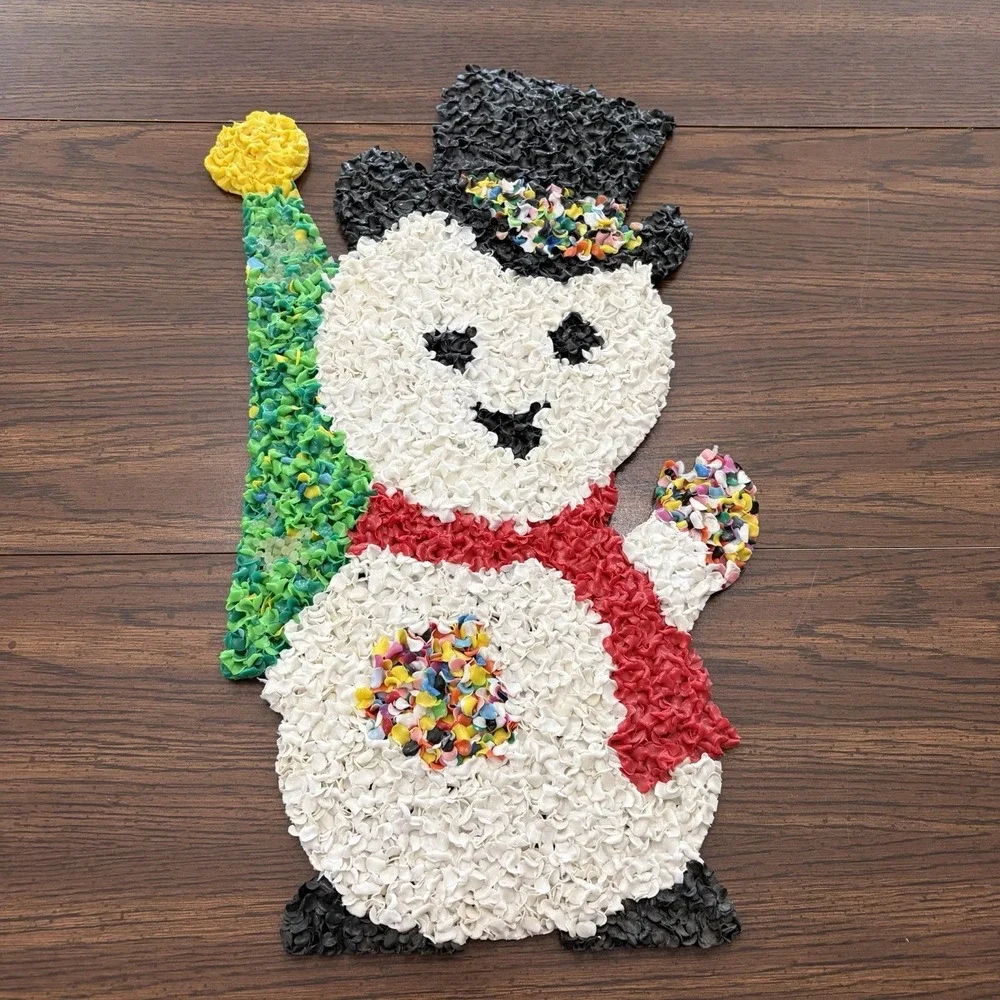 Vintage Melted Plastic‎ Popcorn Snowman Christmas Decoration Wall Hanging